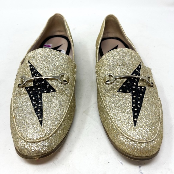 Nine West Wildgirls Tailored Loafers lightening bolt gold metallic glitter sz 10 - Picture 4 of 10